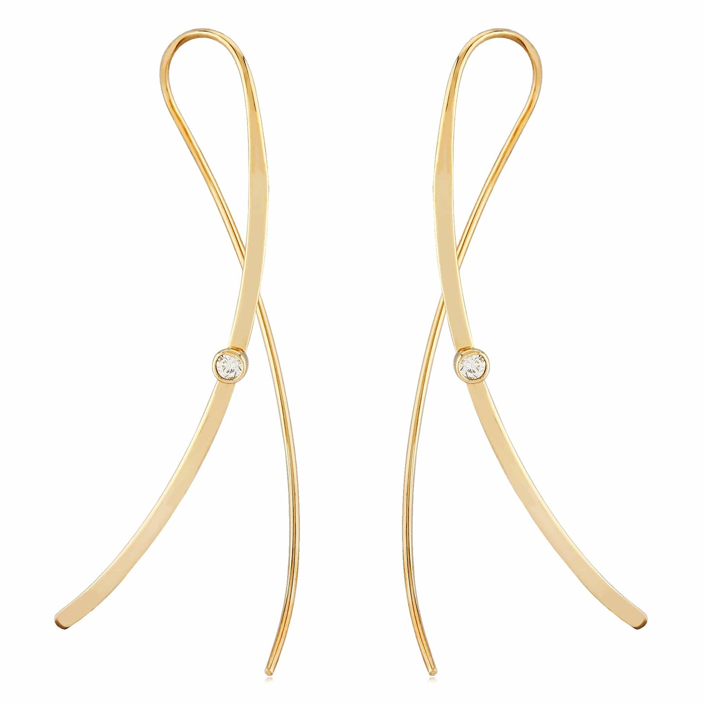 14K Yellow Gold Cross Over Sweep Earrings with Diamonds by Carla & Nancy B.