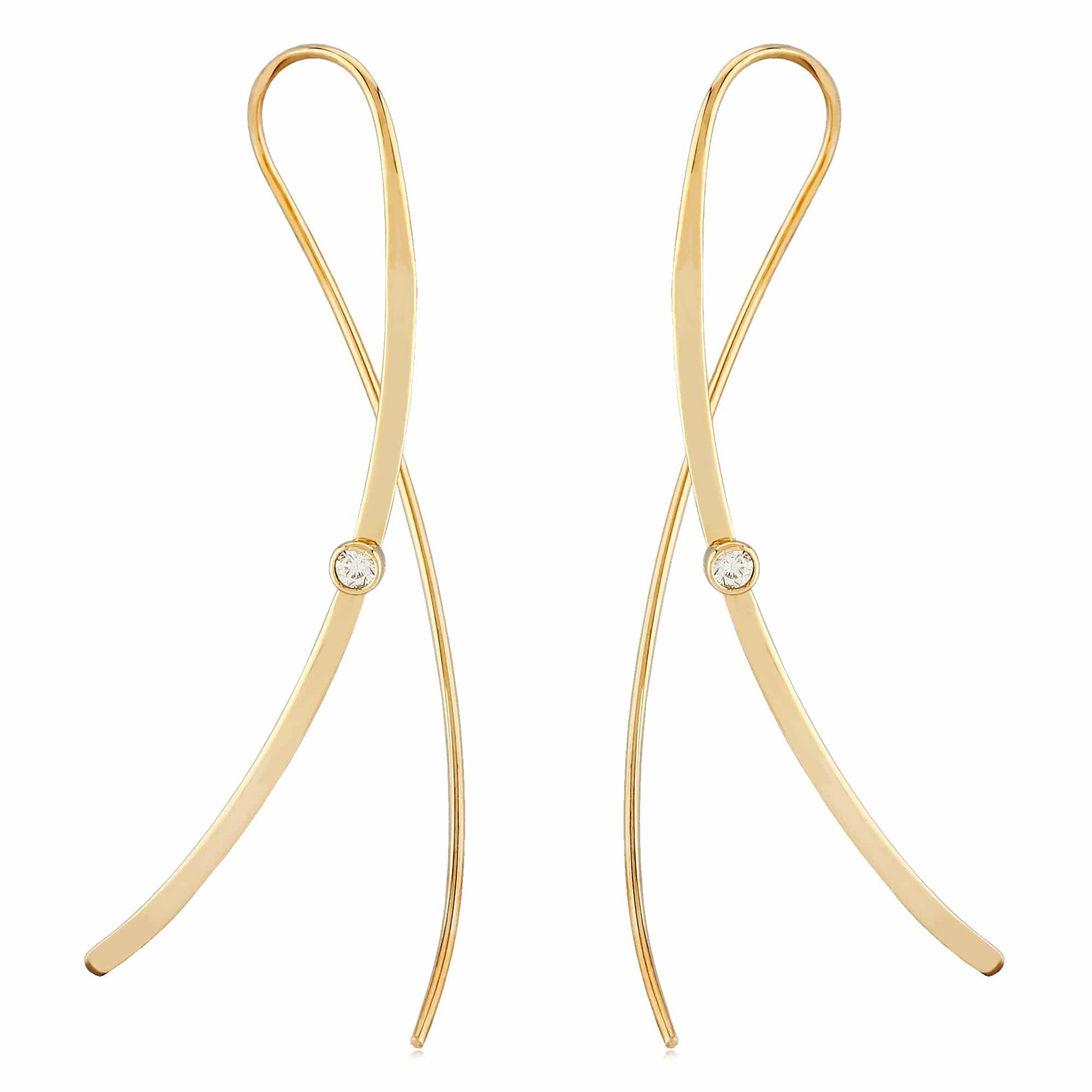 14K Yellow Gold Cross Over Sweep Earrings with Diamonds by Carla & Nancy B.