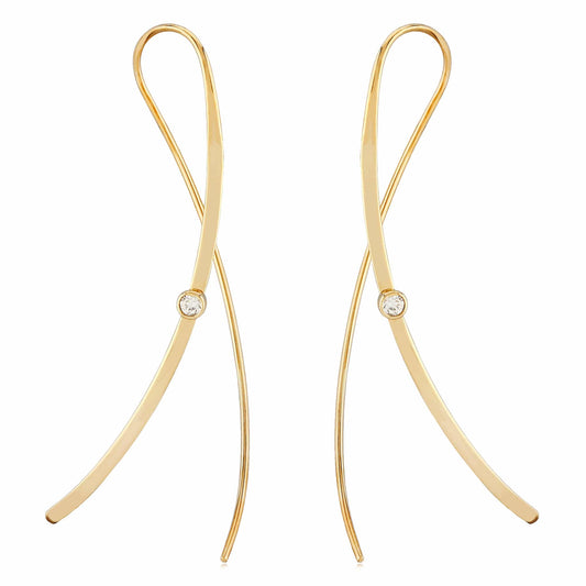 14K Yellow Gold Cross Over Sweep Earrings with Diamonds by Carla & Nancy B.