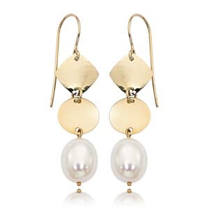 14K Gold Triple Disc Drop Freshwater Pearl Dangle Earrings by Carla & Nancy B.