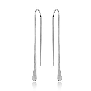 Sterling Silver Long Hammered Teardrop Threader Earrings by Carla & Nancy B.