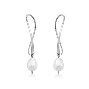 Sterling Silver Earwire Small Sweep Freshwater Pearl Dangle Earrings