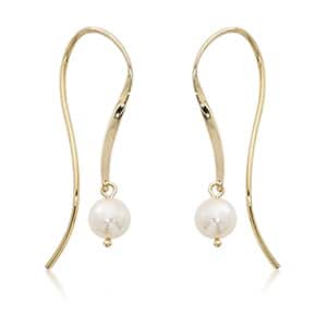 14K Gold Mini Ribbon with Pearl Dangle Earrings by Carla & Nancy B.