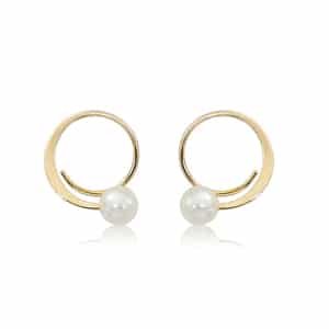 14K Yellow Gold Small Angled Hook Freshwater Pearl Earrings by Carla & Nancy B.