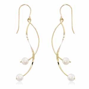 14K Yellow Gold Elegant Curve Freshwater Pearl Earrings by Carla & Nancy B.