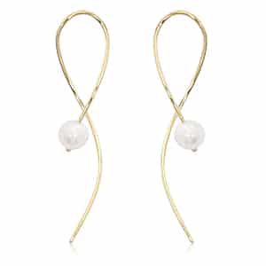 14K Yellow Gold Curved Sweep Freshwater Pearl Earrings by Carla & Nancy B.