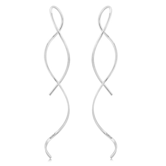 14K White Gold Wire Swirl Threader Earrings