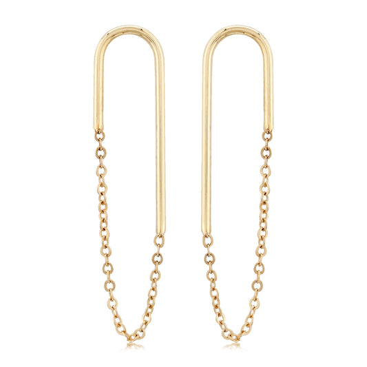 14k Yellow Gold Endless Oval with Chain Earring