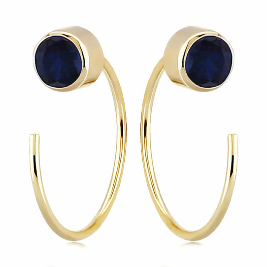 14K Yellow Gold Simple Bar Hoop Earrings with Sapphires by Carla & Nancy B.