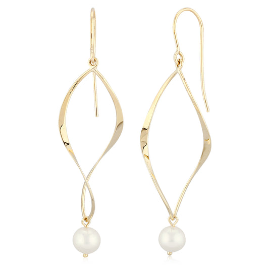 14k Yellow Curved Rhomboid Dangles with Pearl