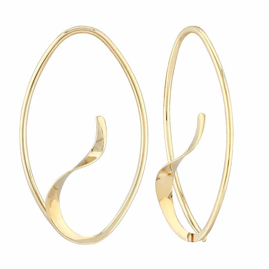 14K Yellow Gold Small Almond with Ribbon Earrings by Carla & Nancy B.