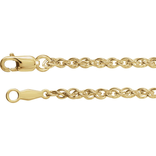 14K Yellow Gold 2mm Rope Chain 16 inches
