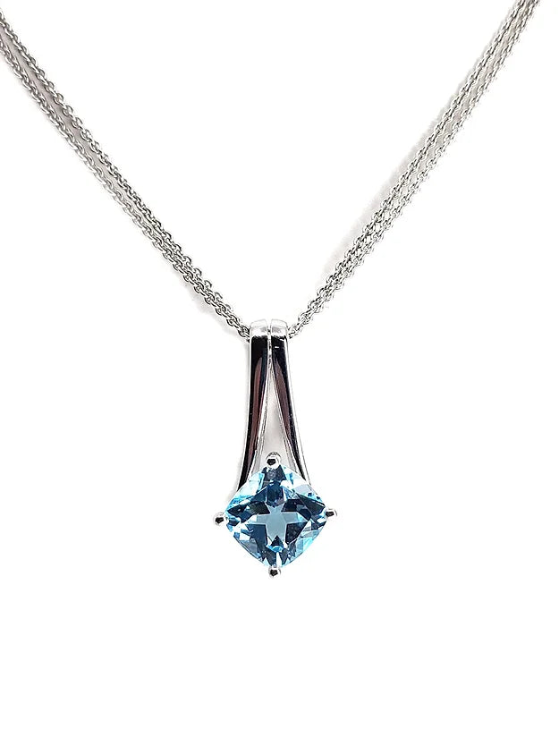 Sterling Silver Blue Topaz Pendant Necklace