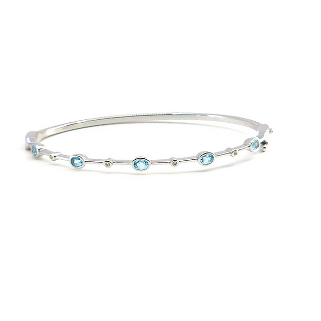 Sterling Silver Blue Topaz and White Sapphire Hinged Bracelet