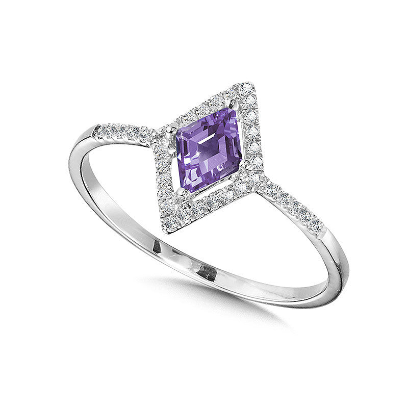 14K White Gold Amethyst and Diamond Kite Ring