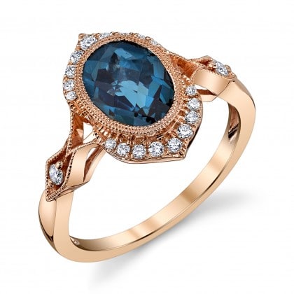14K Rose Gold London Blue Topaz Ring with Diamonds by Stanton Color