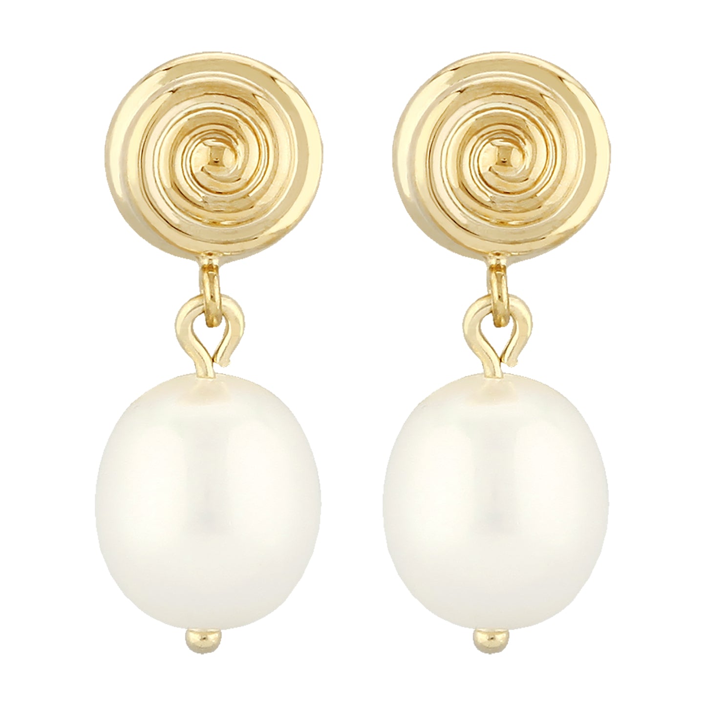 14K Yellow Gold Swirled Round Earrings with 8mm Freshwater Pearls