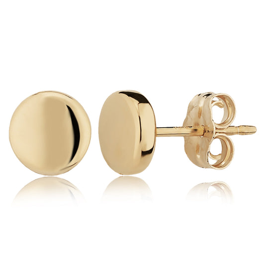 14K Yellow Gold 6mm Flat Round Stud Earrings