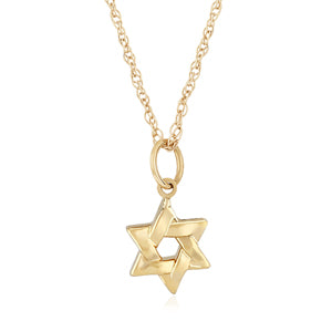 14K Yellow Gold Star of David Pendant with Chain