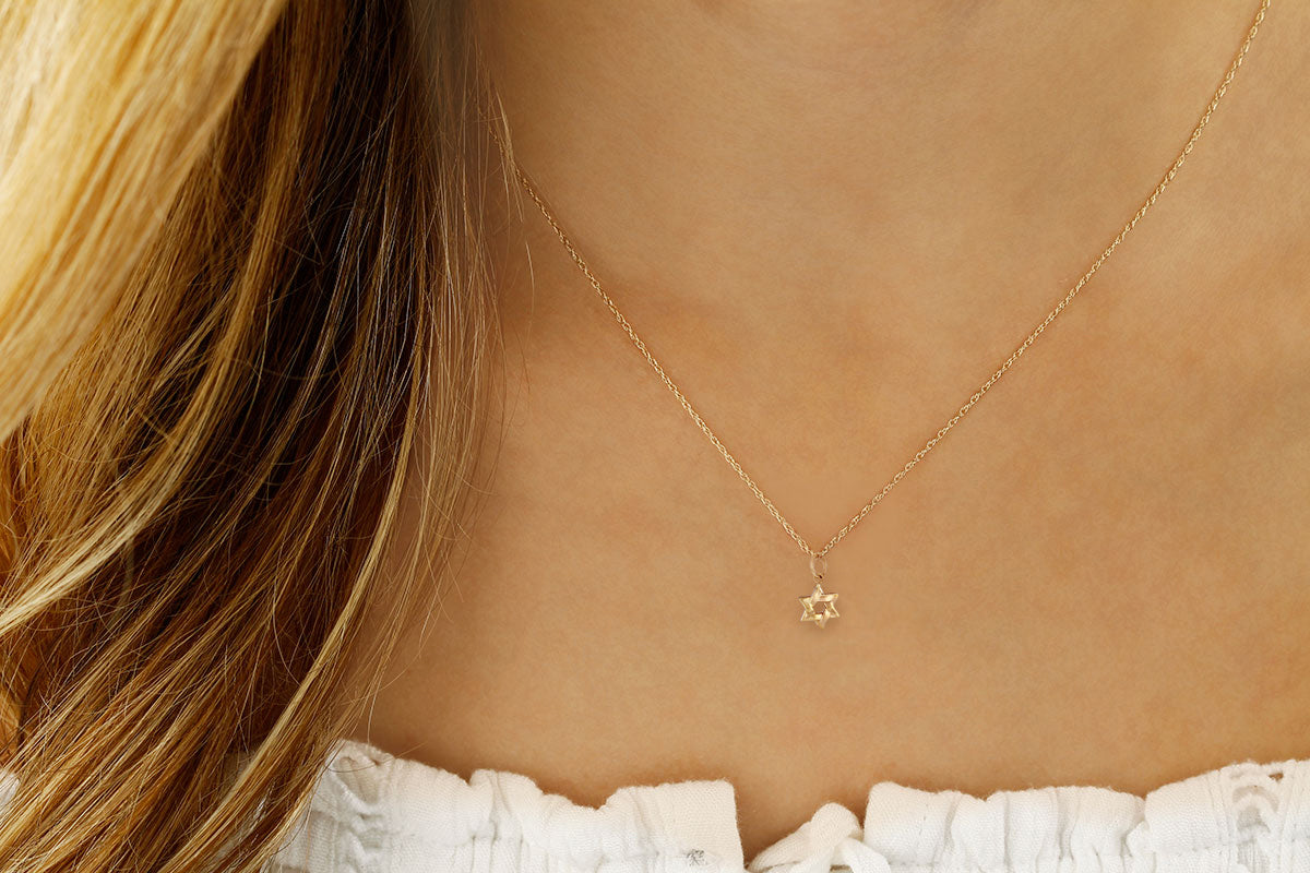 14K Yellow Gold Star of David Pendant with Chain