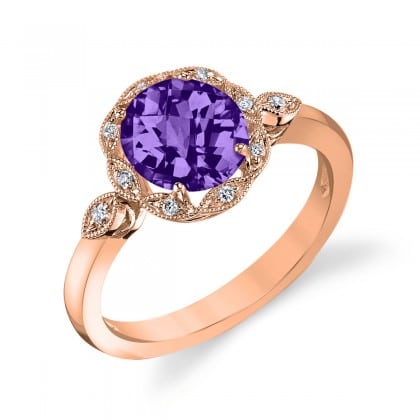 Amethyst 14K Rose Gold Ring with Diamonds by Stanton Color