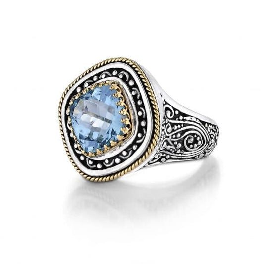 Sterling Silver with 18K Gold Blue Topaz Ring by Sara Blaine