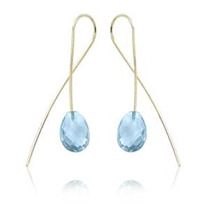 14K Yellow Gold Blue Topaz Sweep Dangle Earrings by Carla & Nancy B.