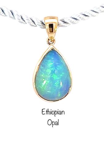14K Yellow Gold Pear Shape Australian Opal Pendant