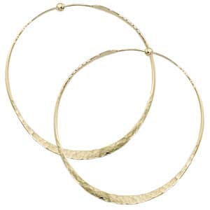 14K Yellow Gold Medium Twisted Hammered Hoop Earrings by Carla & Nancy B.