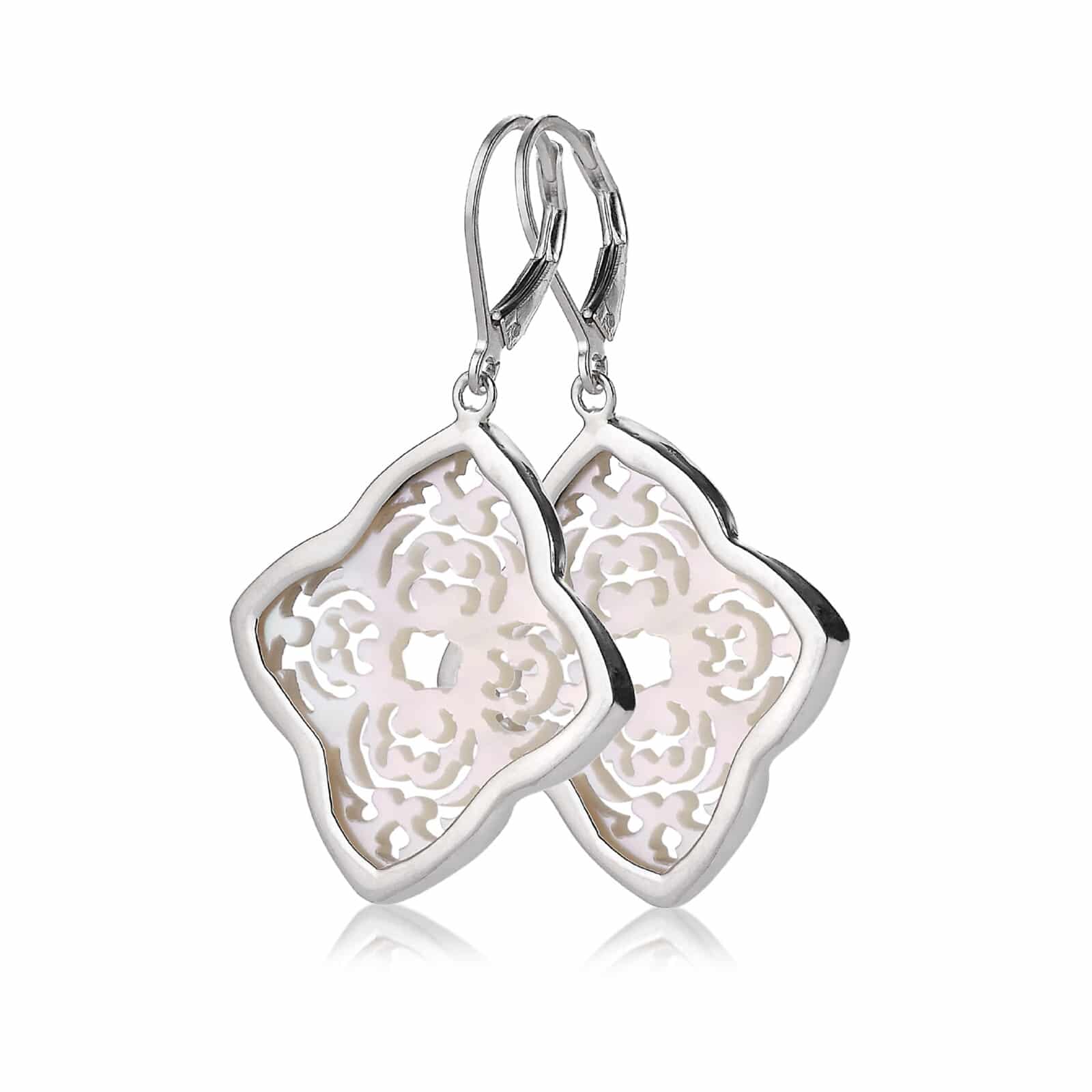 Sterling Silver Etched Mother of Pearl Dangle Earrings by Sara Blaine