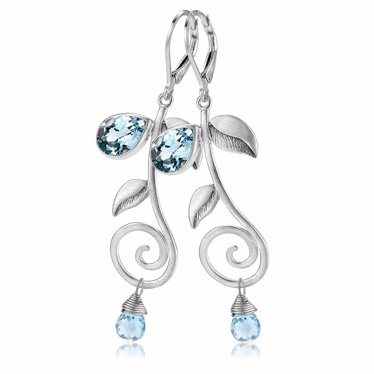 Sterling Silver Blue Topaz Leaf Earrings by Sara Blaine