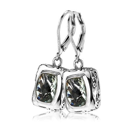 Sterling Silver Square Dangle Earrings with Green Amethyst by Sara Blaine