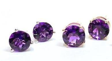 14K White Gold Round 13 mm Amethyst Studs