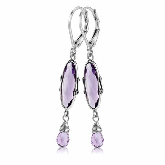 Sterling Silver Amethyst 2-stone Dangle Earrings by Sara Blaine