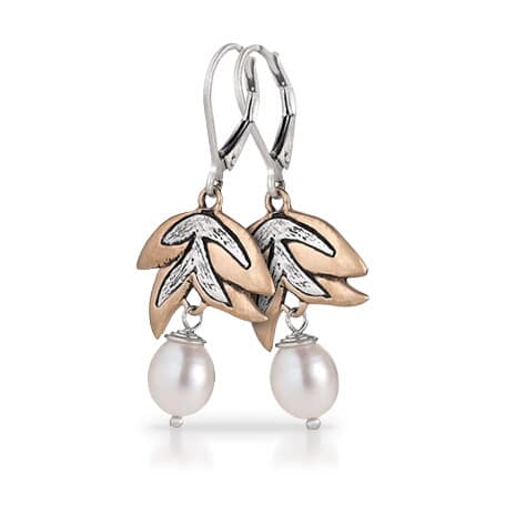 Sterling Silver and Gold Plate Pearl Dangle Earrings by Sara Blaine