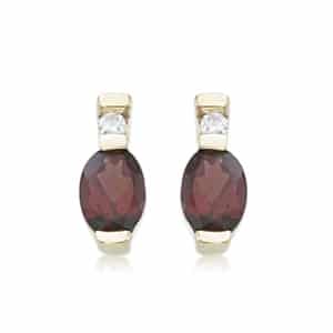 14K Yellow Gold 7x5mm Garnet Earrings with Diamonds by Carla & Nancy B.