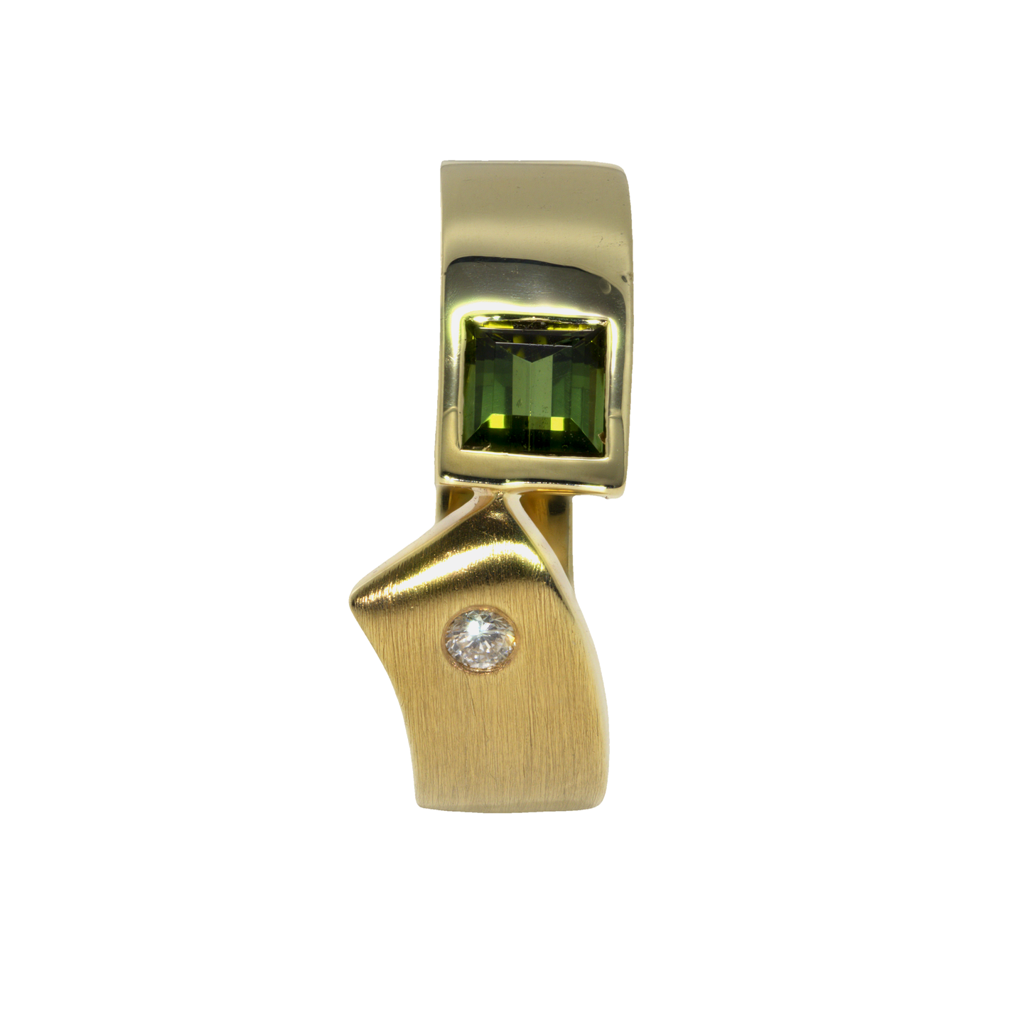 14K Yellow Gold Green Tourmaline Ribbon Band with Diamond