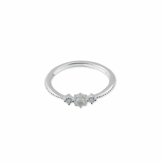 Sterling Silver Dainty Pearl and White Topaz Three Stone Ring
