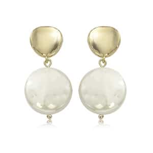 14K Yellow Gold Round Coin Pearl Drop Earrings by Carla & Nancy B.