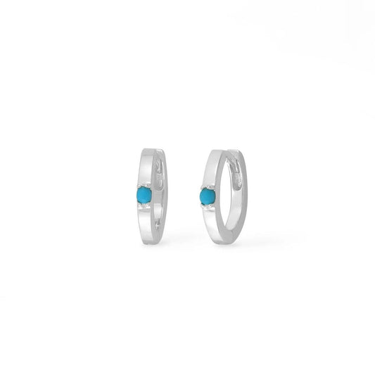 Sterling Silver Huggie Hoop Earrings with Turquoise
