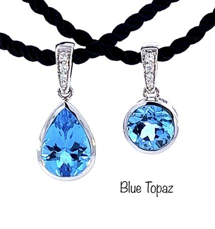 14K White Gold Teardrop Blue Topaz Pendant