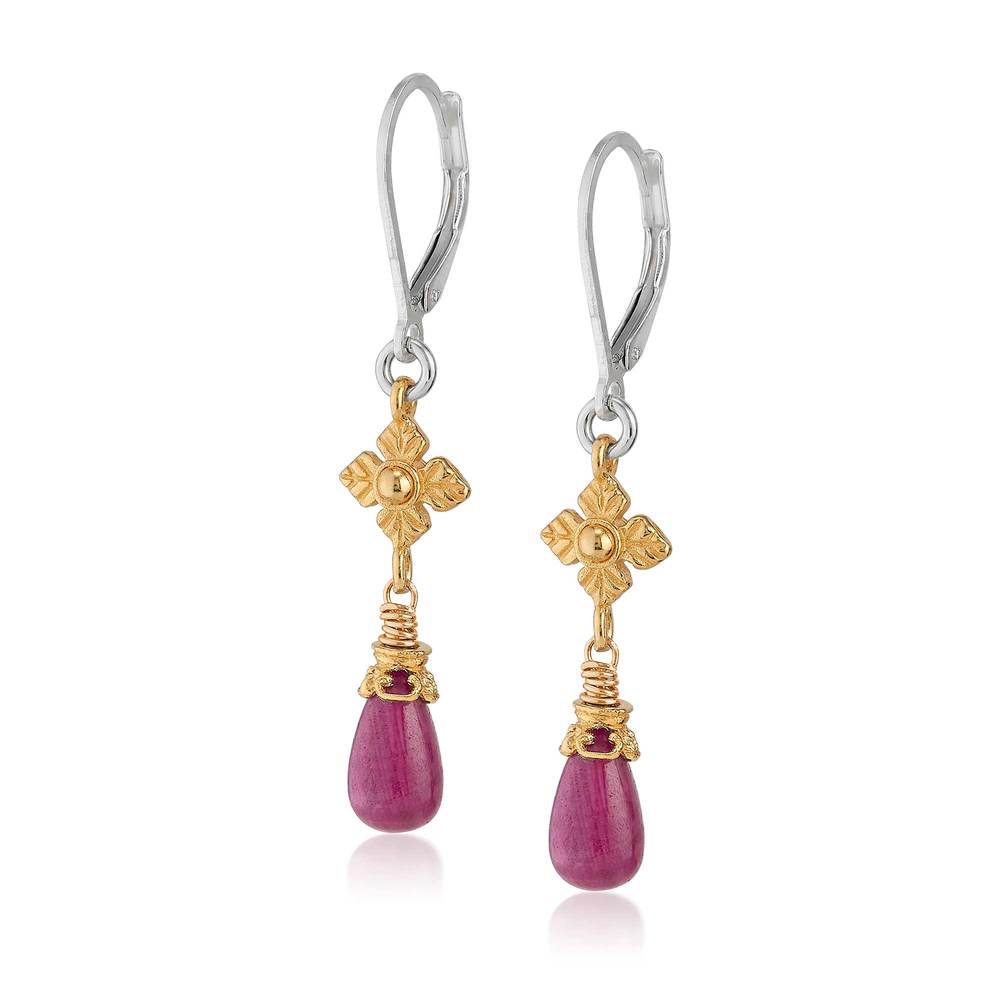 Sterling Silver and 18K Gold Vermeil Ruby Doublet Dangle Earrings by Anatoli