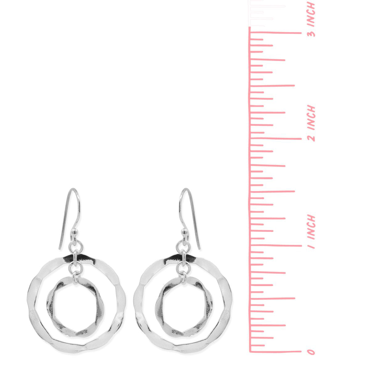 Sterling Silver Wavy Texture Double Circle Dangle Earrings