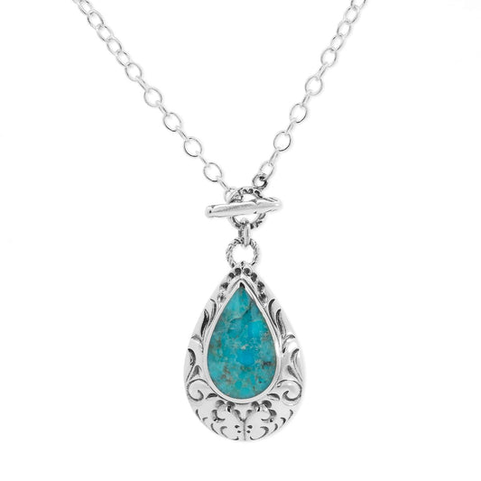 Sterling Silver Ornate Teardrop Turquoise 24 to 26 inch Necklace