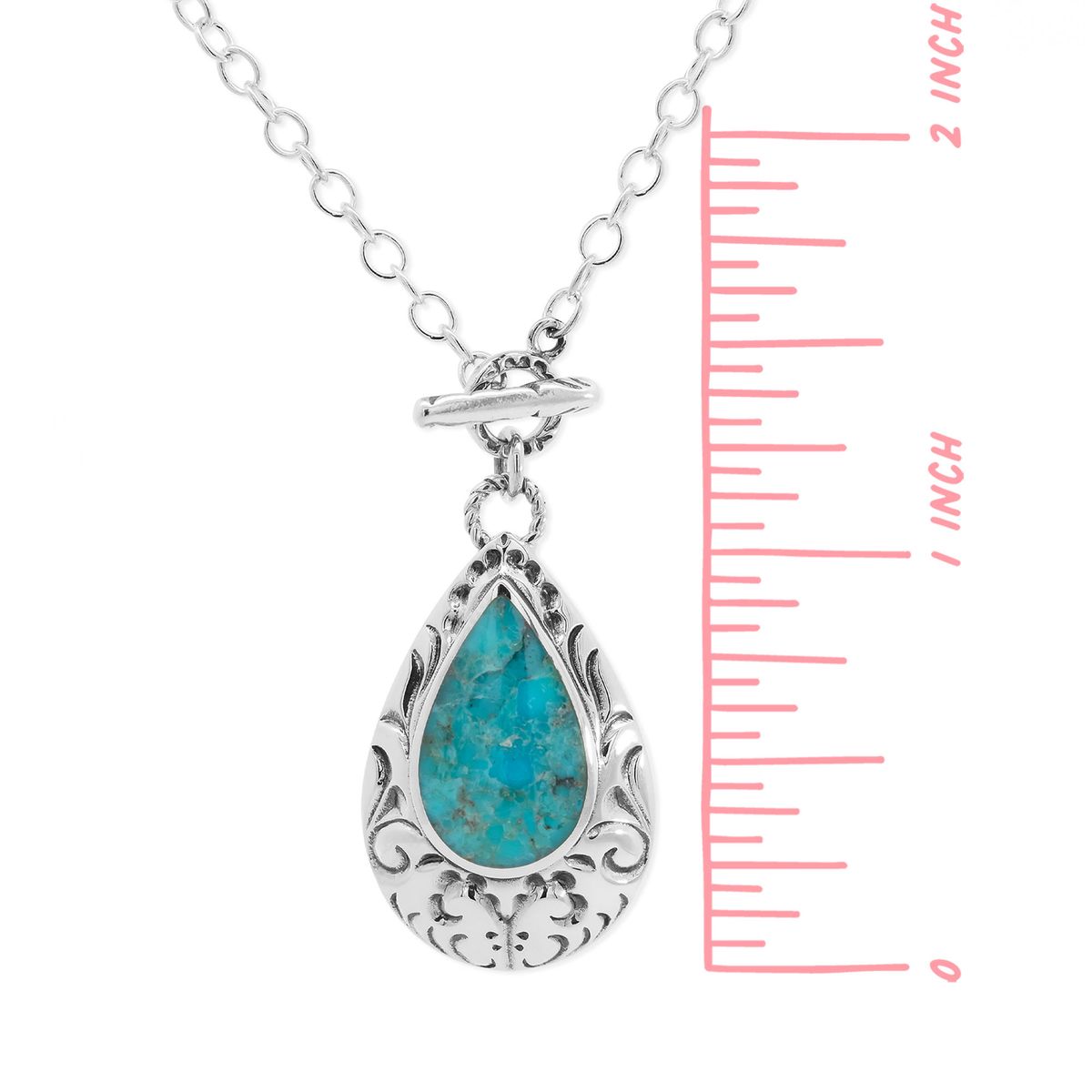 Sterling Silver Ornate Teardrop Turquoise 24 to 26 inch Necklace