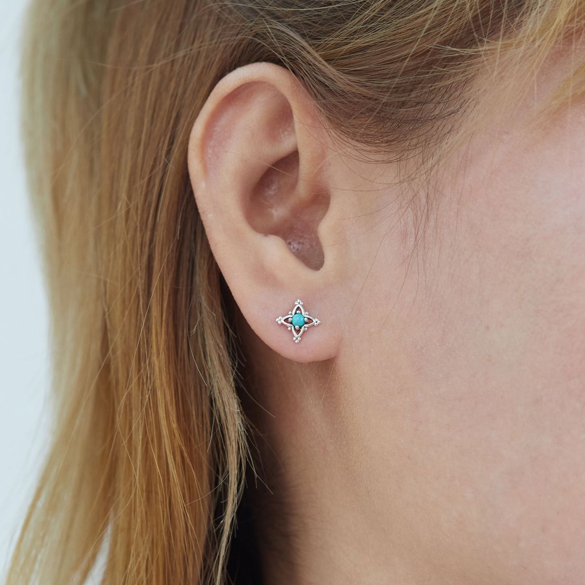 Sterling Silver Bohemian Turquoise Stud Earrings