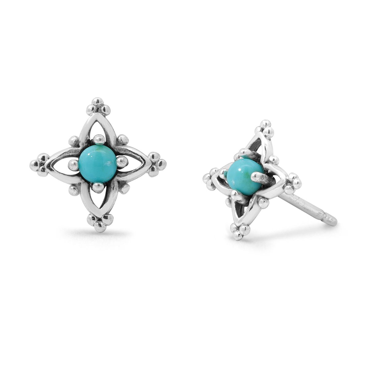 Sterling Silver Bohemian Turquoise Stud Earrings