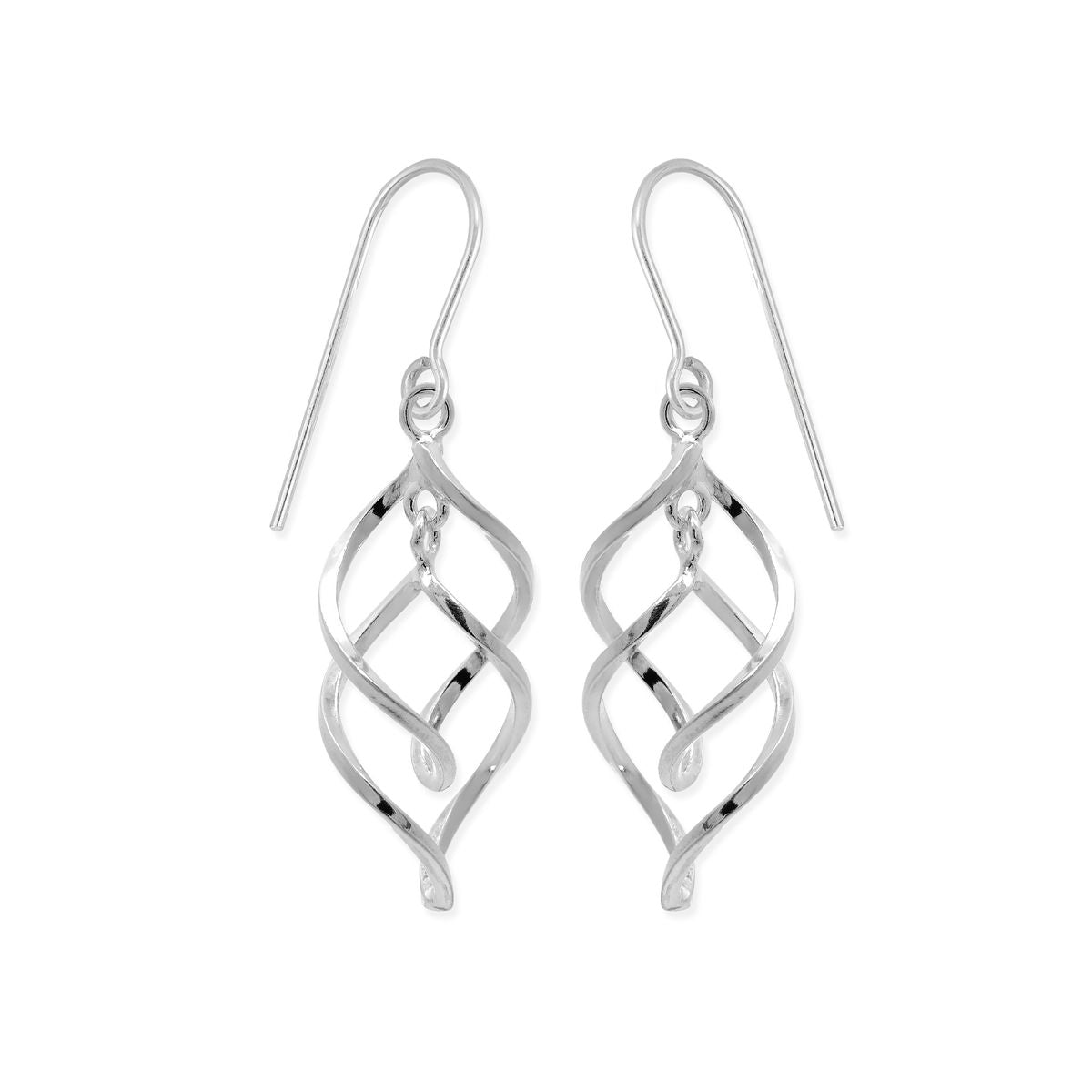 Sterling Silver Spiral Ribbon Dangle Earrings