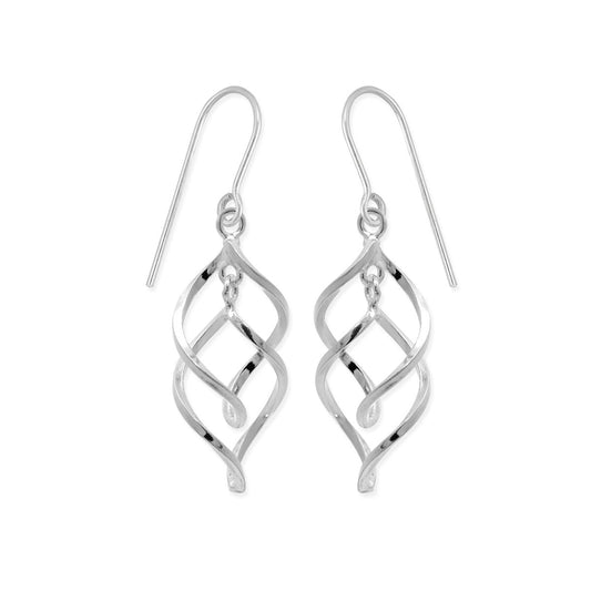 Sterling Silver Spiral Ribbon Dangle Earrings