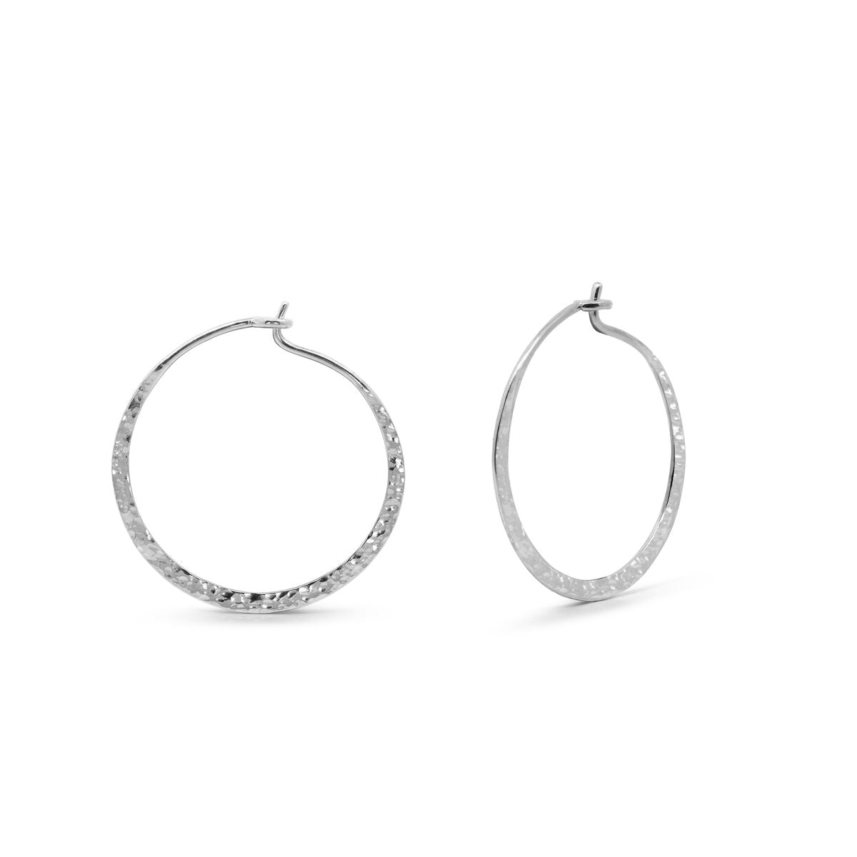 Sterling Silver Organic Texture Wire Hoop Earrings 1 inch